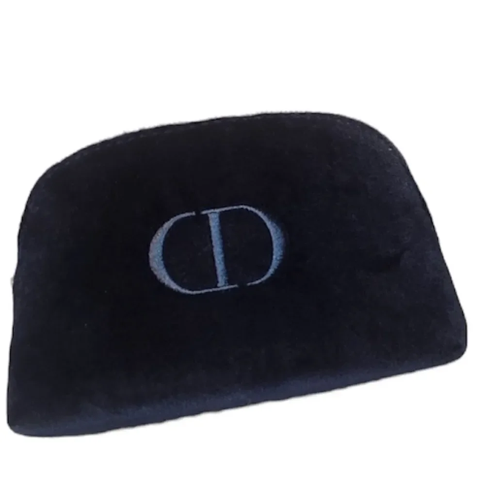 DIOR NEW Trousse Pouch Make Up Bag Navy Blue Velvet CD Logo Gold Zipper Trim